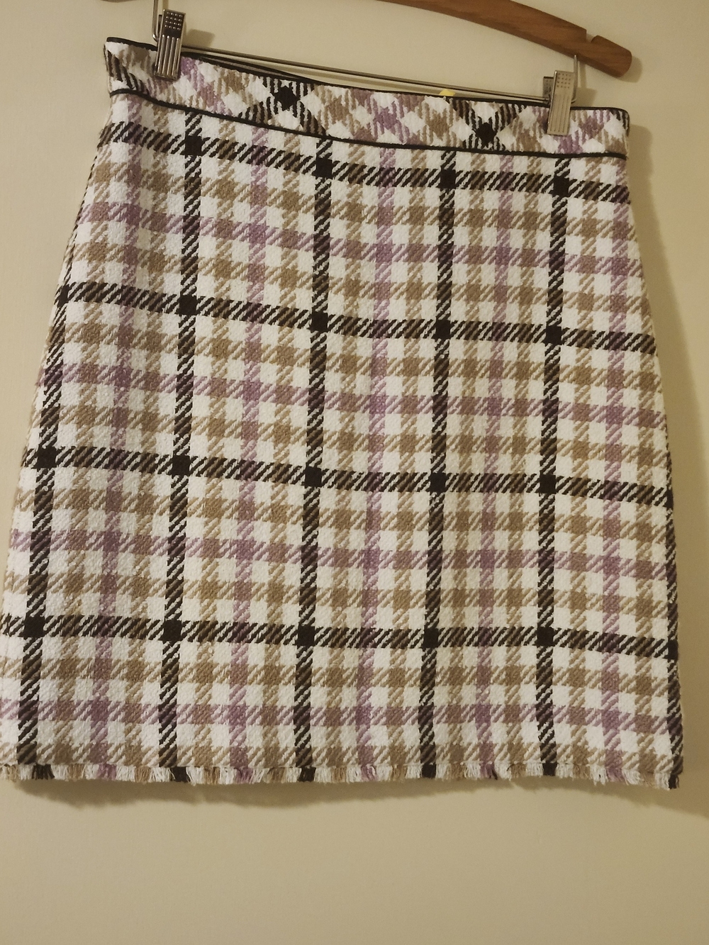 Ann Taylor Classic Plaid Tweed A-line Short Skirt in Cream, Tan & Lavender 10